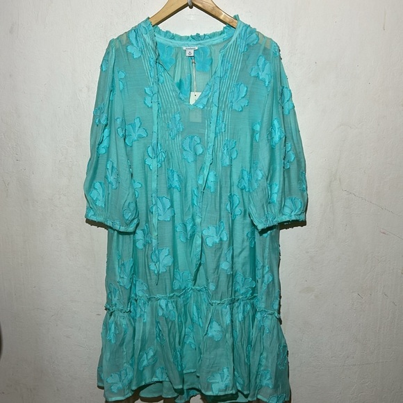 Sundance Light Teal/Turquoise Fanciful Florals Dress Size XL NWT - Picture 2 of 7